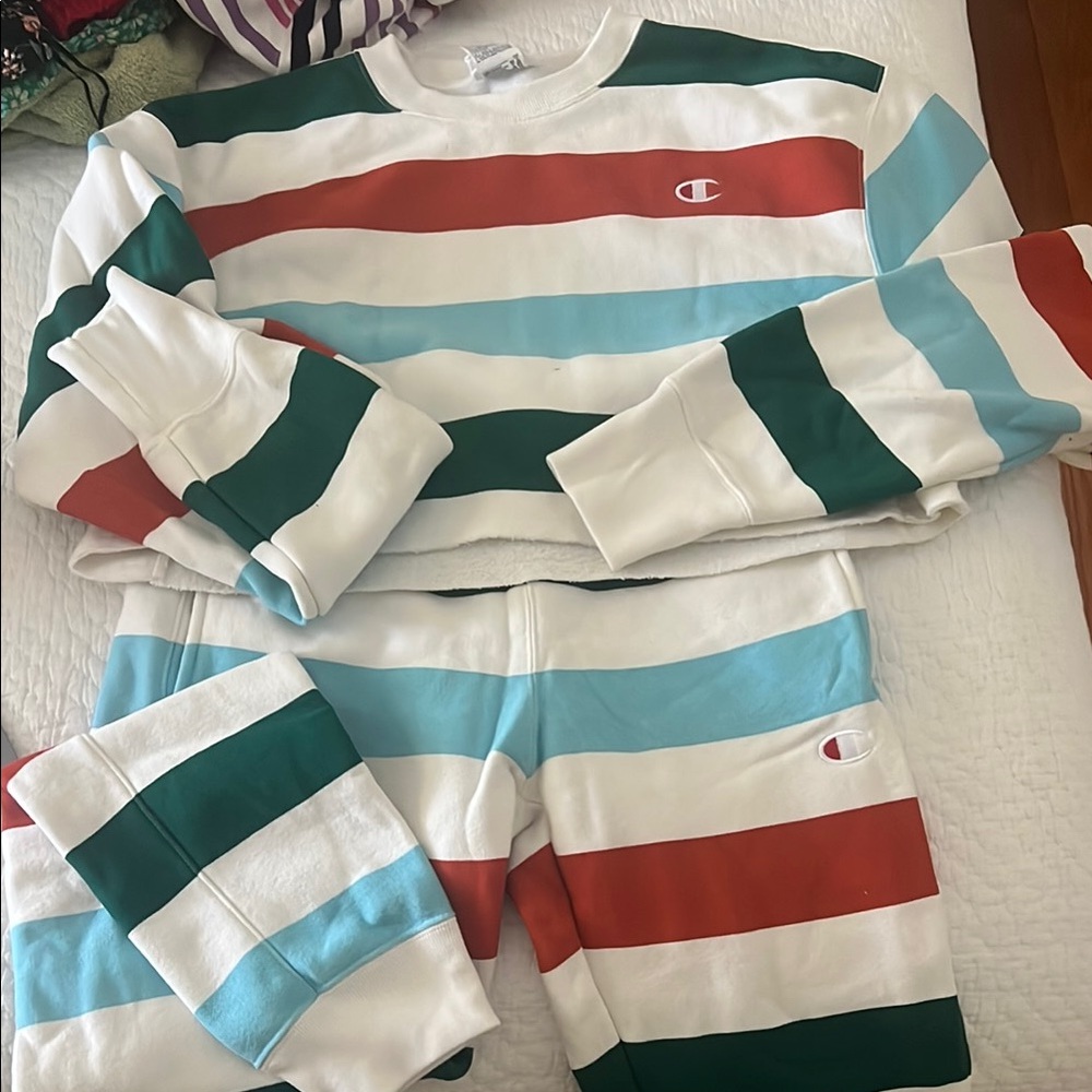 Champion Striped Sweatshirt and Pants Set